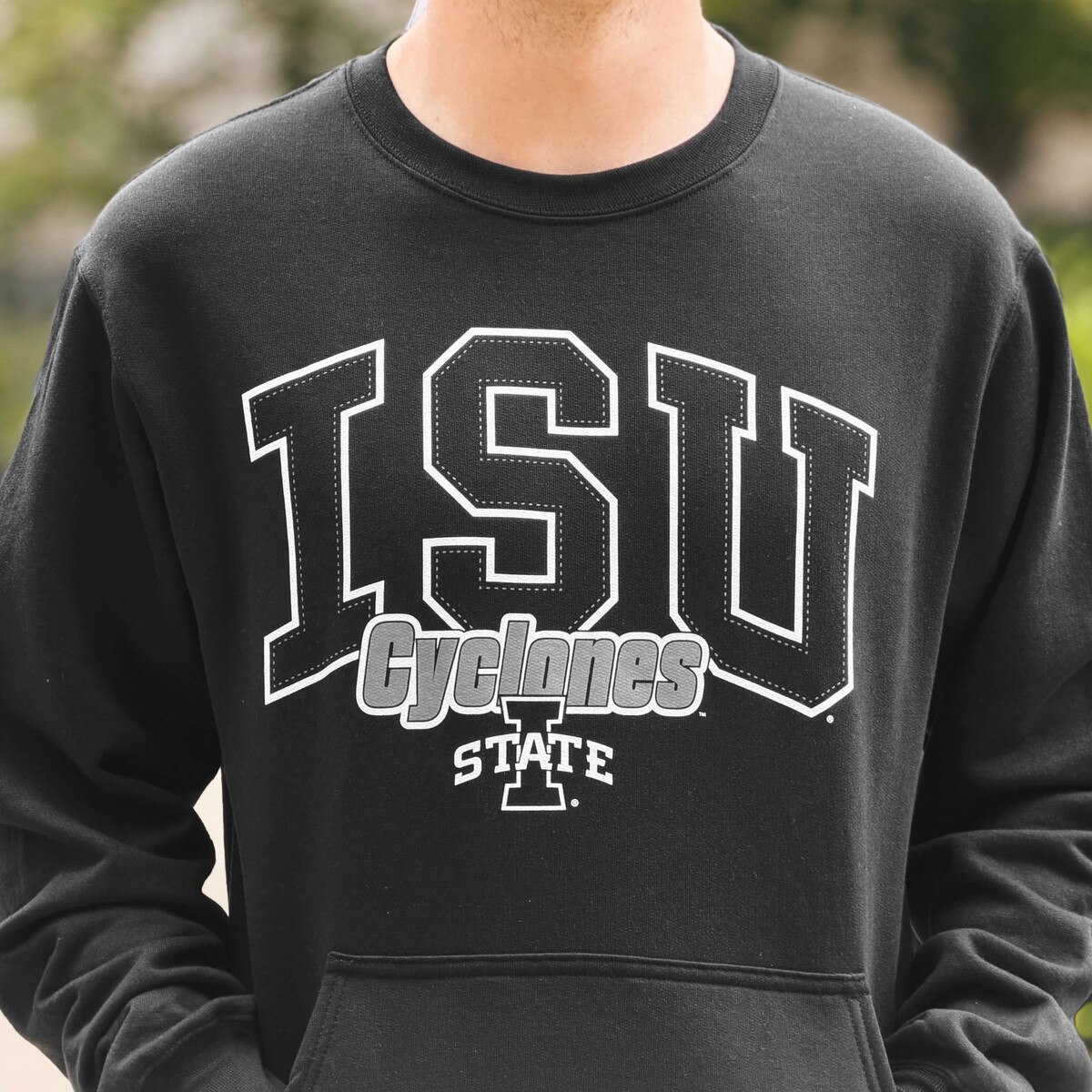 College House I-State Black Pocket Crewneck
